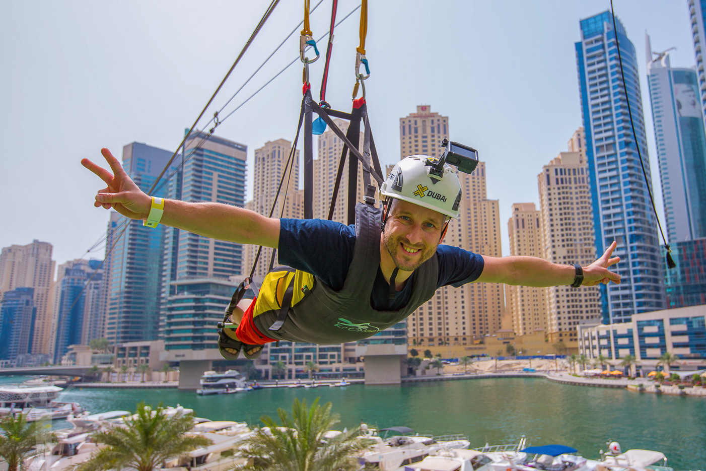 Dryden har testat zipline i Dubai Marina